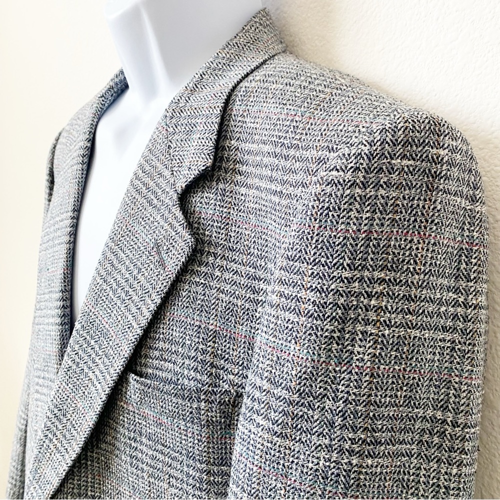 Men’s Vintage Silk Blazer MW, All Silk Two Button Plaid Blazer